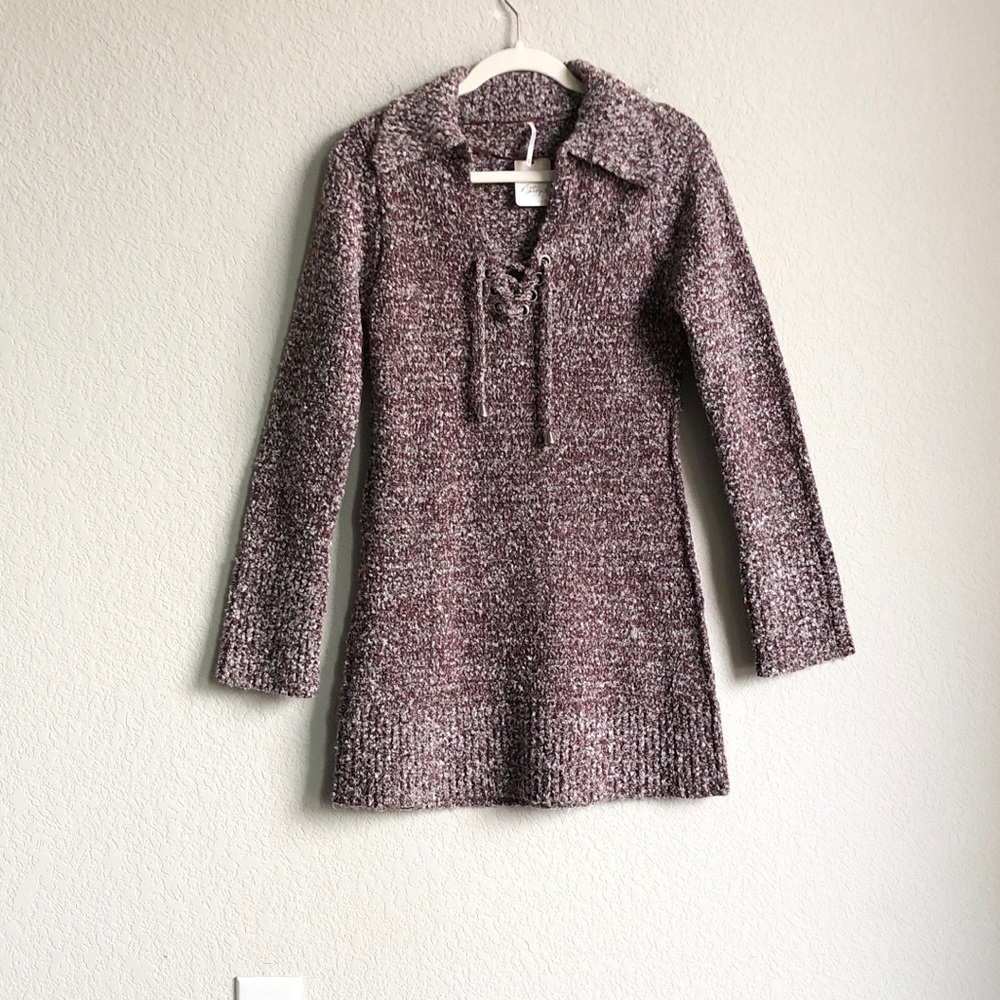 NWT Free People Milena Sweater Dress Long Sleeve Brown Chocolate Grape Combo
